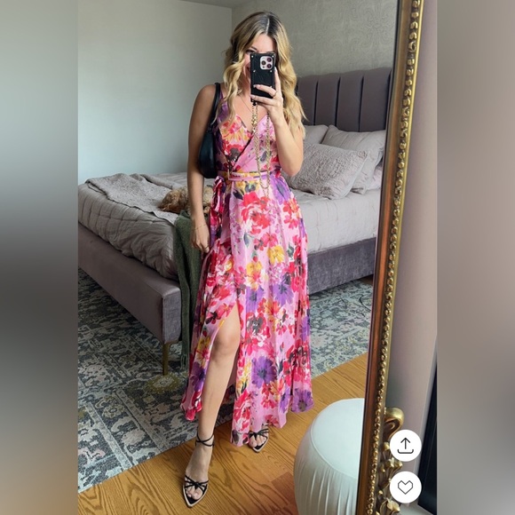 NWT NW Nightway Women’s Long Floral Mock Wrap Dress size 10 - Picture 11 of 15